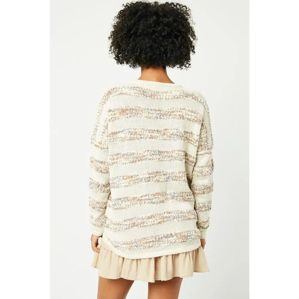 HAYDEN Poppy Popcorn Striped Crew Neck Sweater Misses Medium - Picture 4 of 6